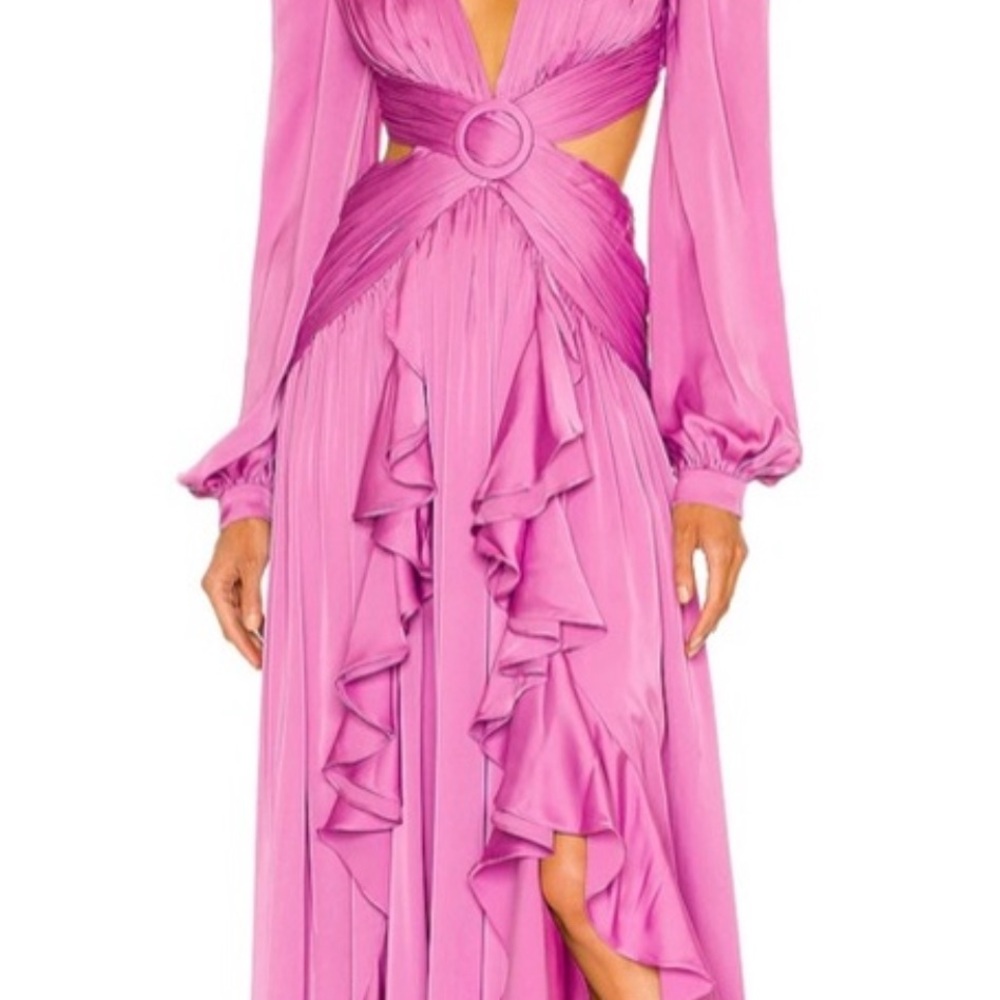 PatBO Pink Asymmetrical Ruffled Wrap Gown - Picture 2 of 6
